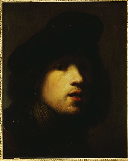 Portrait of the artist, head and shoulders, in a black beret and a gorget van (studio of) Rembrandt Harmensz. van Rijn