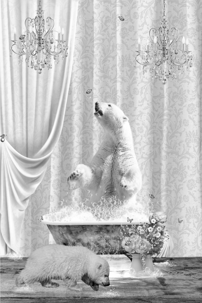 Polar Bears &amp; Bubbles Black &amp; White van Sue Skellern