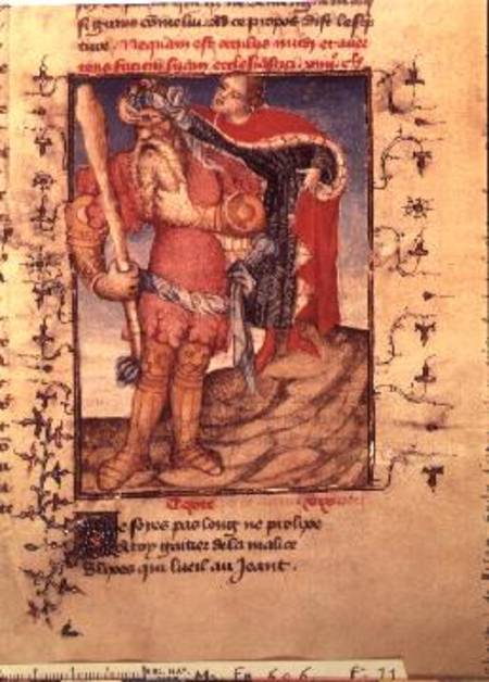 Fr 606 f.11 Ulysses piercing the eye of the Cyclops, from the L'Epitre d'Othea van the Epitre Master