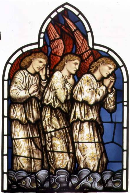 Three Angels, stained glass window removed from the east window of St. James' Church, Brighouse, Wes van The William Morris factory