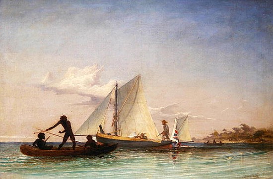 The Long Boat of the Messenger attacked Natives van Thomas Baines