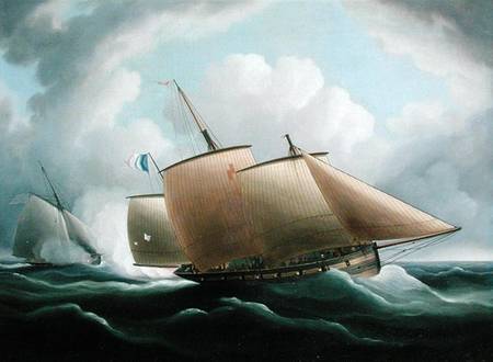 A French Lugger Pursued by an English Cutter van Thomas Buttersworth