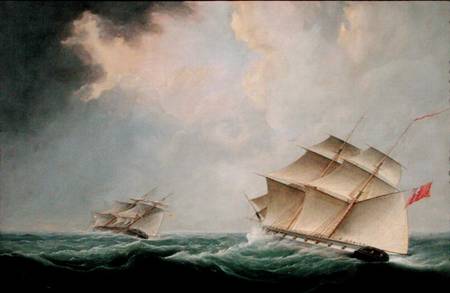 A Naval Brig Pursuing another Brig van Thomas Buttersworth