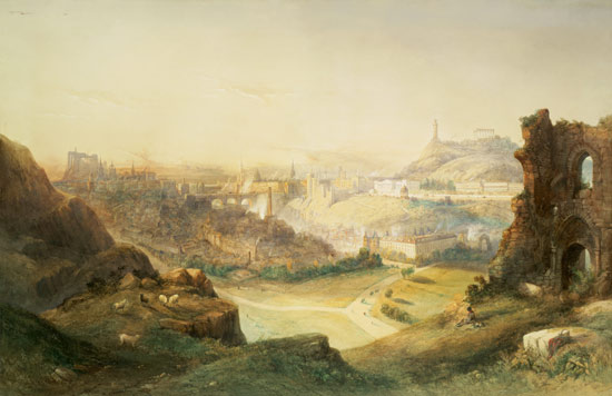 Edinburgh from Salisbury Crags van Thomas Charles Leeson Rowbotham