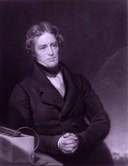 Portrait of Michael Faraday (1791-1867) engraved by Henry Cousins (d.1864) van Thomas Phillips