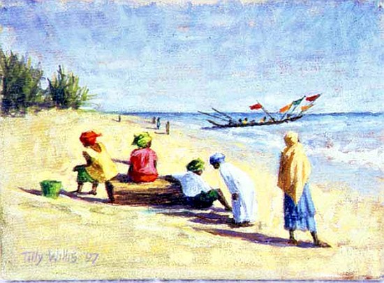 The Beach at Abene, Senegal, 1997 (oil on canvas)  van Tilly  Willis