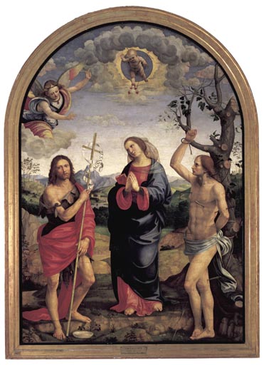 Madonna mit den Heiligen Johannes d.T. und Sebastian van Timoteo Viti