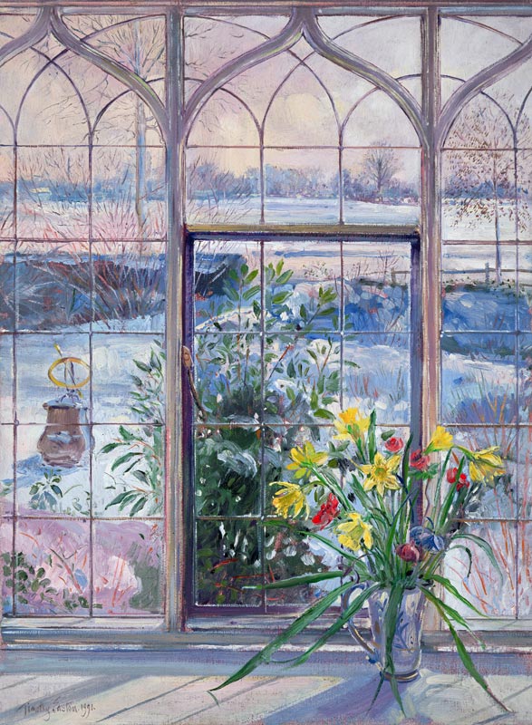 Daffodils and Sundial Against the Snow, 1991  van Timothy  Easton
