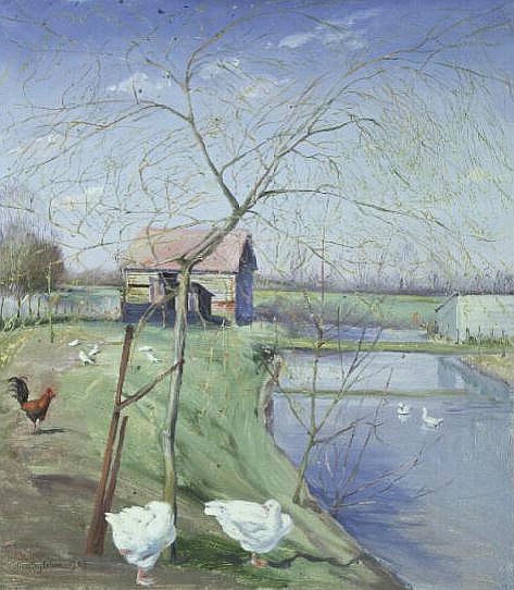 Geese and Young Willow, 1989  van Timothy  Easton