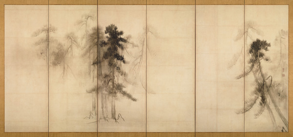 Pine Trees (Right of a pair of six-section folding screens) van Tohaku Hasegawa 