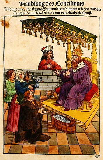 Sigismund performs his feudal duties at the Council of Constance, from ''Chronik des Konzils von Kon van Ulrich von Richental