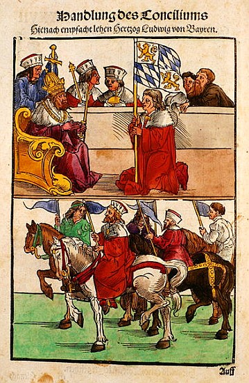 The Duke of Bayern receives his Feudal rights from the Emperor at the Council of Constance, from ''C van Ulrich von Richental