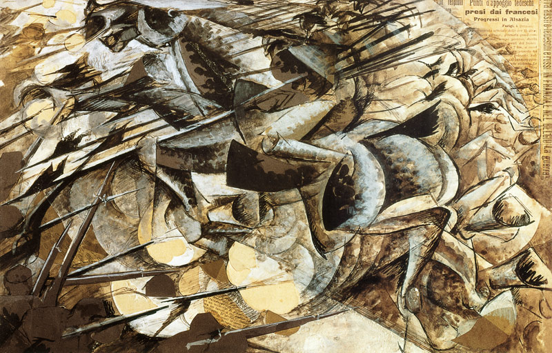 Angriff der Lanzenreiter van Umberto Boccioni