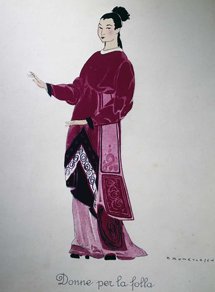 Costume of a lady from Turandot by Giacomo Puccini, sketch by Umberto Brunelleschi (1879-1949) for t van Umberto Brunelleschi