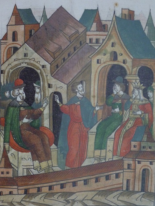 Arrest of Dmitry the Grandson and his mother (From the Illuminated Compiled Chronicle) van Unbekannter Künstler