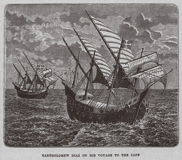 Bartholomew Diaz on his voyage to South Africa van Unbekannter Künstler