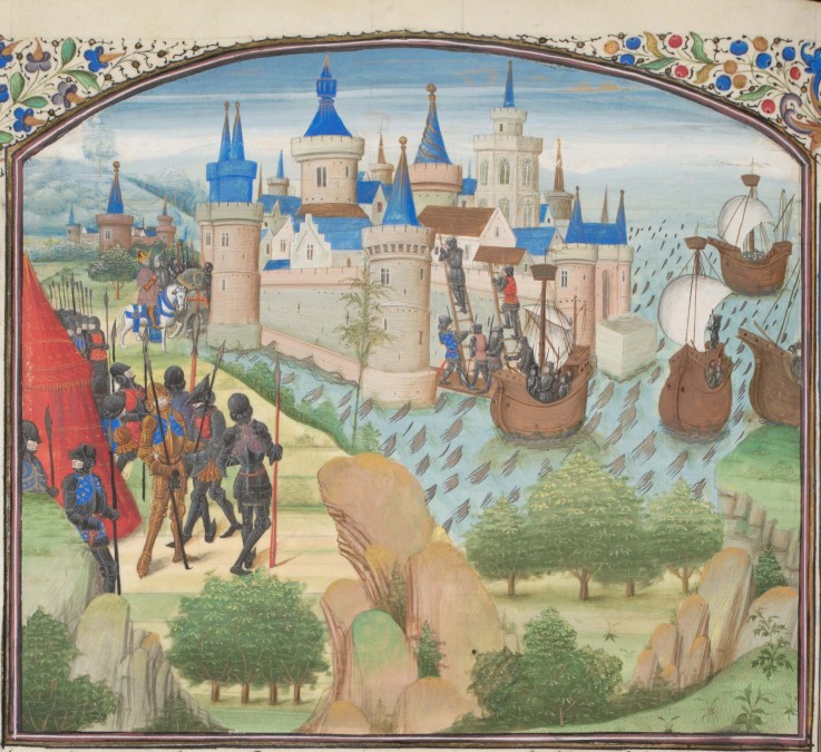 The capture of Constantinople by land and sea in 1204. Miniature from the "Historia" by William of T van Unbekannter Künstler