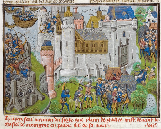 The Siege of the Castle of Mortagne, near Bordeaux, in 1377 (aus Recueil des croniques d'Engleterre  van Unbekannter Künstler