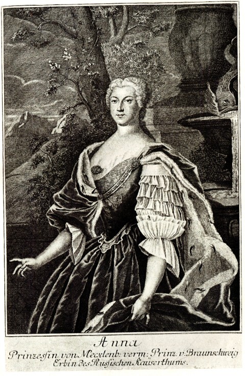 Portrait of Princess Anna Leopoldovna (1718-1746), tsar's Ivan VI mother van Unbekannter Künstler