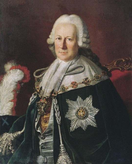 Portrait of the Admiral Semyon Ivanovich Mordvinov (1701-1777) (After Carl Ludwig Christineck)) van Unbekannter Künstler