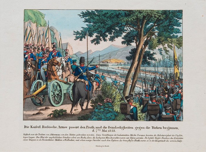 Russian army crosses the Pruth River into Moldavia on May 1828 van Unbekannter Künstler