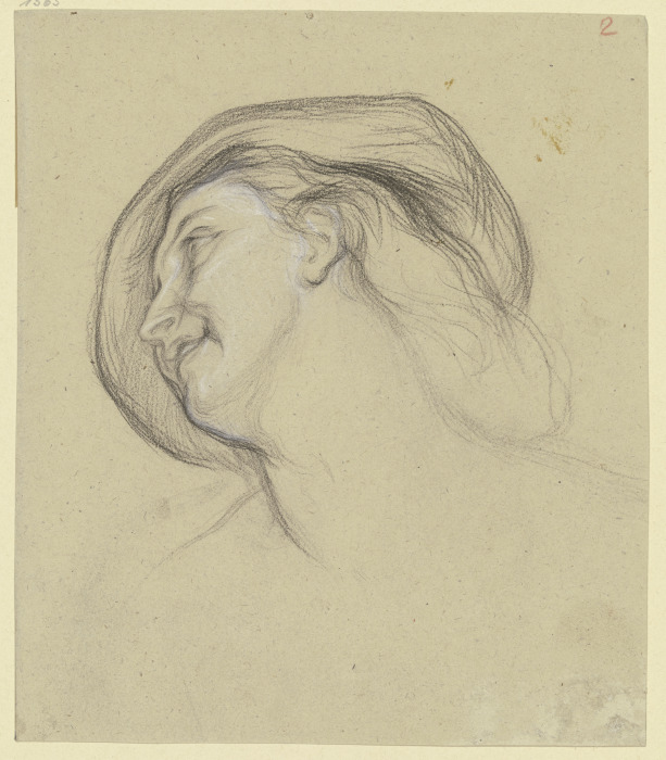 Kopf einer Frau mit Hut nach links, in Untersicht van Victor Müller