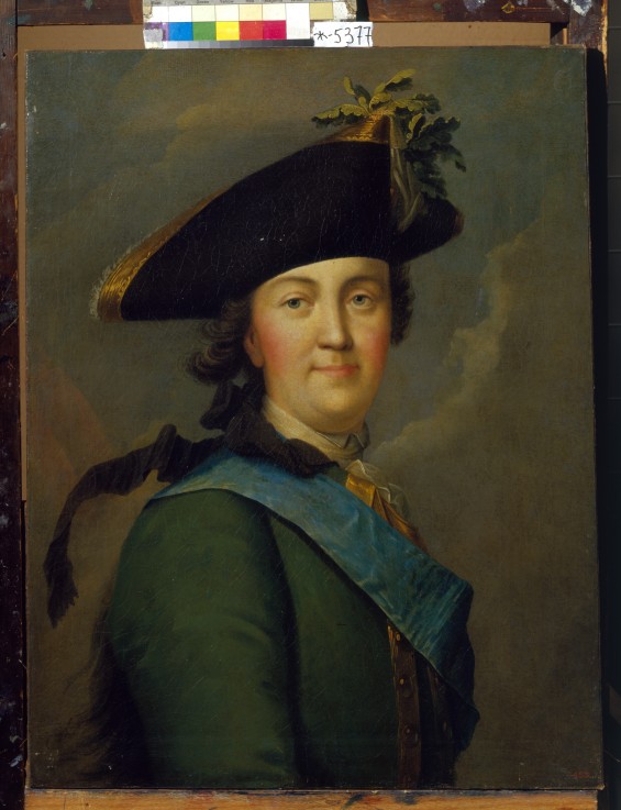 Portrait of Empress Catherine II (1729-1796) in the Life Guards uniform van Vigilius Erichsen