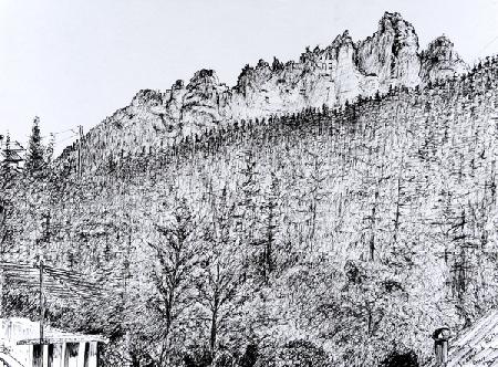 Dolomites from balcony in Dont Italy