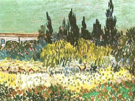 The Garden at Arles, detail of the cypress trees van Vincent van Gogh