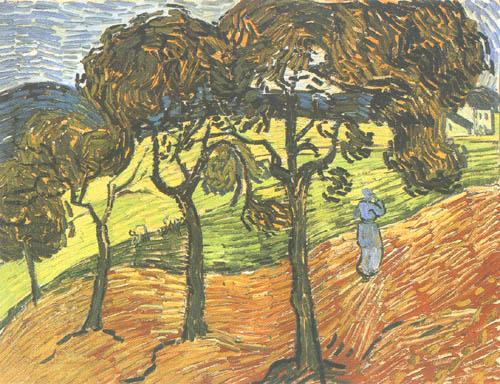 Landschaft mit Bäumen und Figuren van Vincent van Gogh
