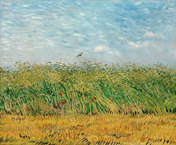 Graanveld met papaverbloemen en leeuwerikken van Gogh