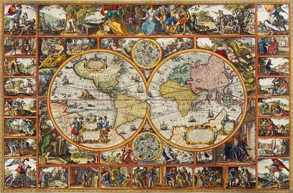 Wereldkaart in hemisferen (kaart generaal) Visscher Claes Jansz. Piscator