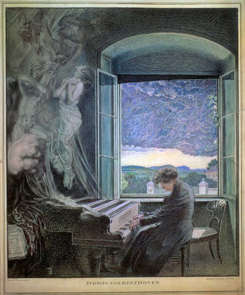 Allegory of Beethoven as a musical genius van Walter Sigmund Hampel
