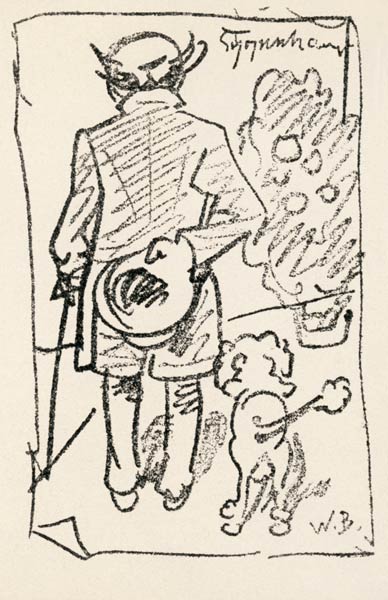 Schopenhauer Arthur Philosoph Danzig mit Pudel (Karikatur) van Wilhelm Busch