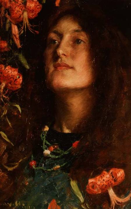 Portrait of Emily Hatherell, the artist's wife van William Hatherell