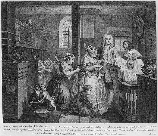 Married to an Old Maid, plate V from ''A Rake''s Progress'' van William Hogarth