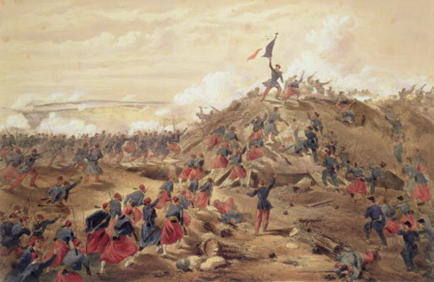 The Attack on the Malakoff, plate from 'The Seat of War in the East', pub. by Paul & Dominic Colnagh van William Simpson