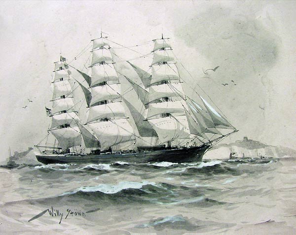 Ein Vollschiff vor den Felsen von Dover van Willy Stöwer