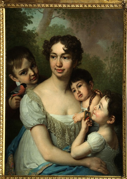 Portrait of Yelena Balashova with Children van Wladimir Lukitsch Borowikowski