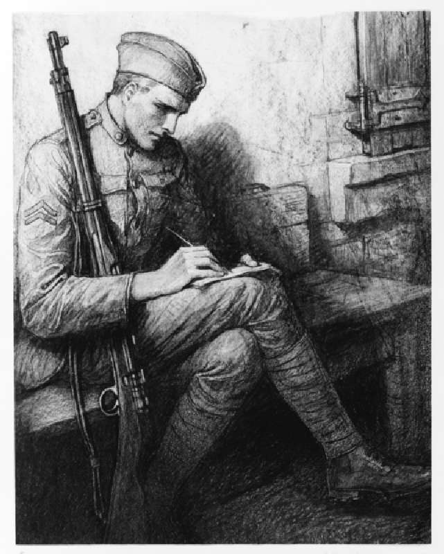 Writing a letter, c.1919 (litho) van Wladislaw Theodore Benda