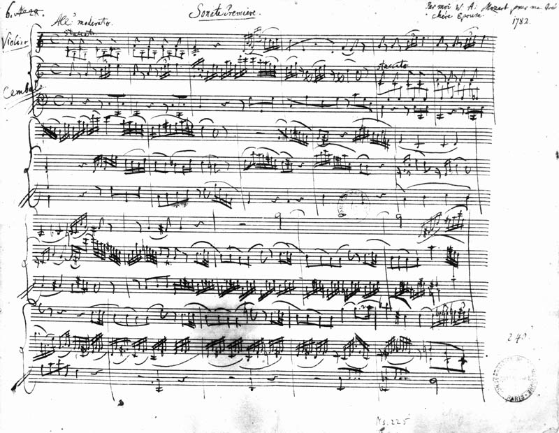Ms.225 Sonate Premiere for violin and harpsichord in C major (K 403) 1782 van Wolfgang Amadeus Mozart