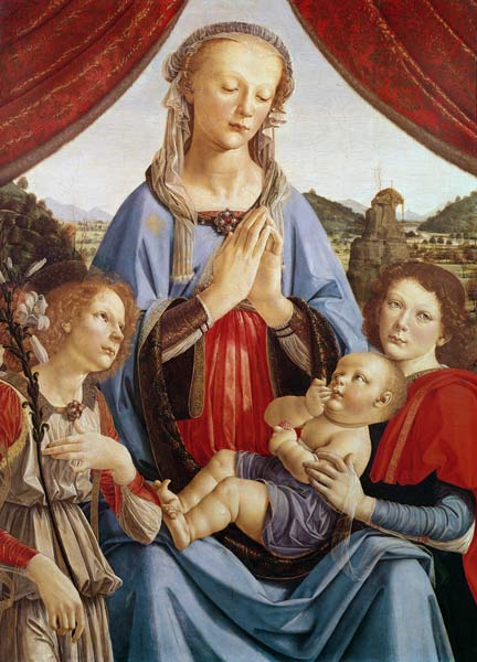 The Virgin and Child with Two Angels, c.1470''s (egg tempera on wood) van (workshop of) Andrea del Verrocchio