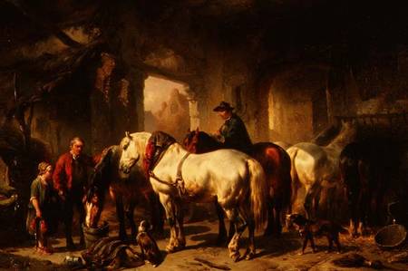 Horses Feeding in the Stable van Wouter Verschuur